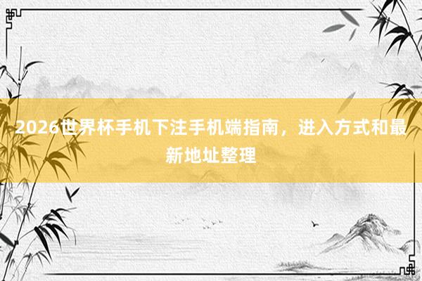 2026世界杯手机下注手机端指南，进入方式和最新地址整理