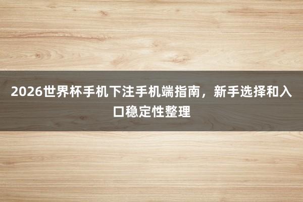 2026世界杯手机下注手机端指南，新手选择和入口稳定性整理