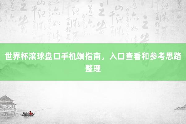 世界杯滚球盘口手机端指南，入口查看和参考思路整理